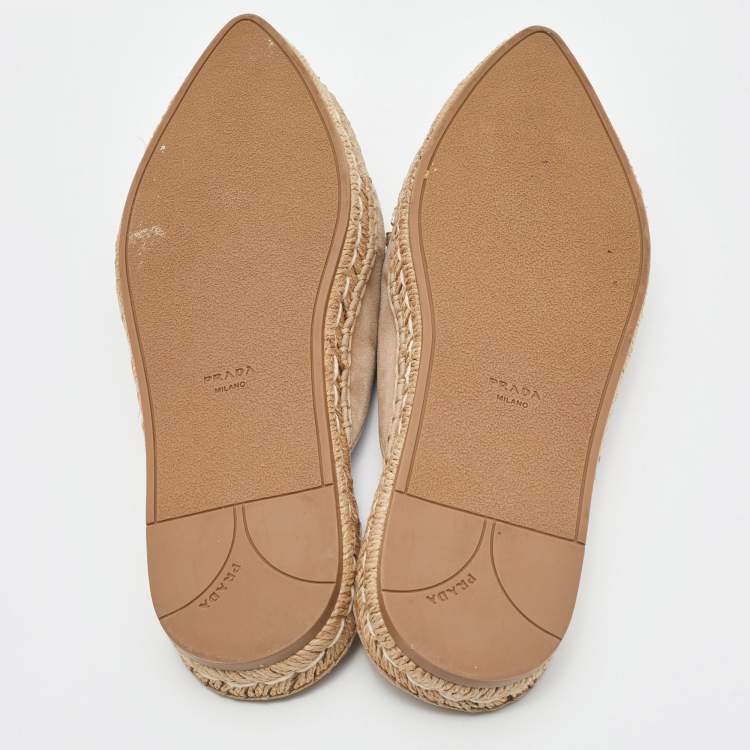 Pre Owned Prada Beige Suede Crystal Embellished Pointed Toe Espadrille Mules Size 38
