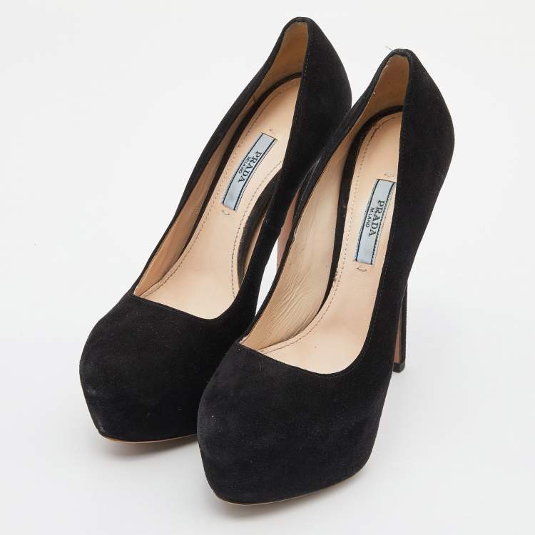 Pre Owned Prada Black Suede Platform Pumps Size 36.5