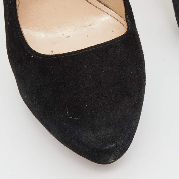 Pre Owned Prada Black Suede Platform Pumps Size 36.5