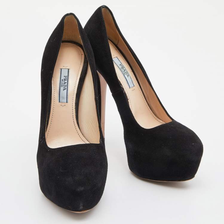 Pre Owned Prada Black Suede Platform Pumps Size 36.5