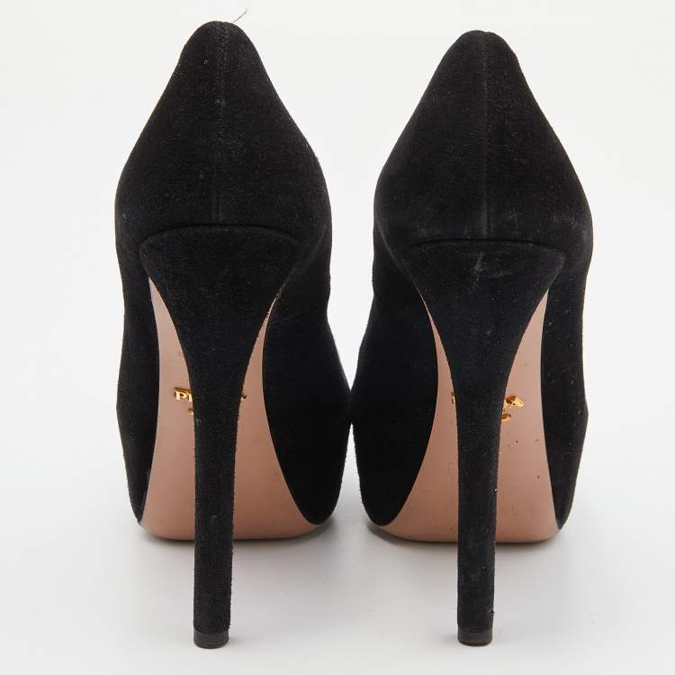 Pre Owned Prada Black Suede Platform Pumps Size 36.5