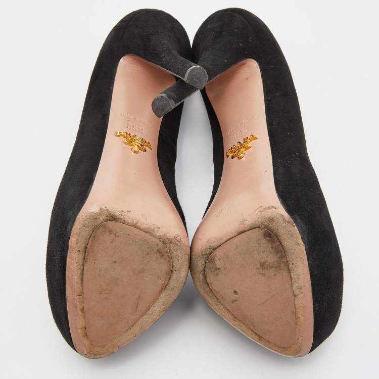 Pre Owned Prada Black Suede Platform Pumps Size 36.5