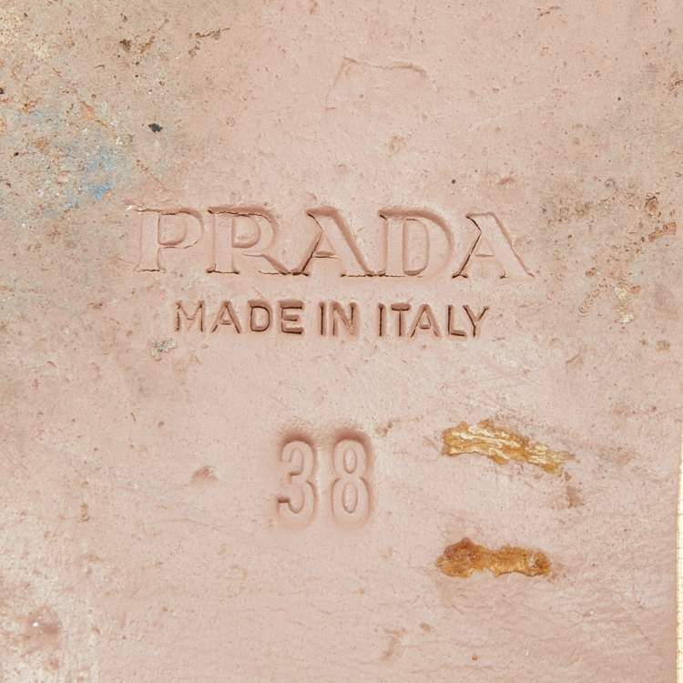 Pre Owned Prada Green Patent Leather Studded Flat Slides Size 38