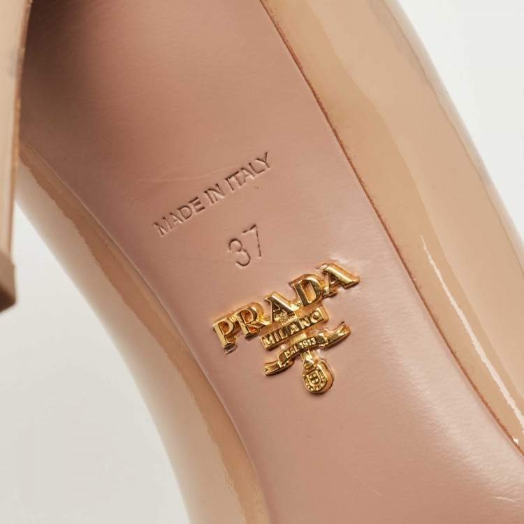 Pre Owned Prada Beige Patent Leather Bow Detail Pumps Size 37