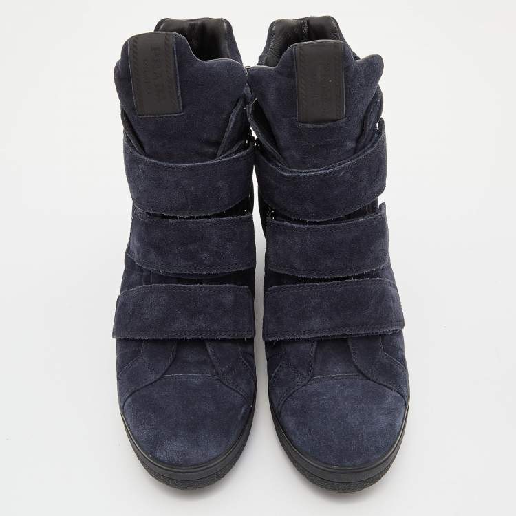 Pre Owned Prada Sport Blue Suede High Top Wedge Sneakers Size 37.5