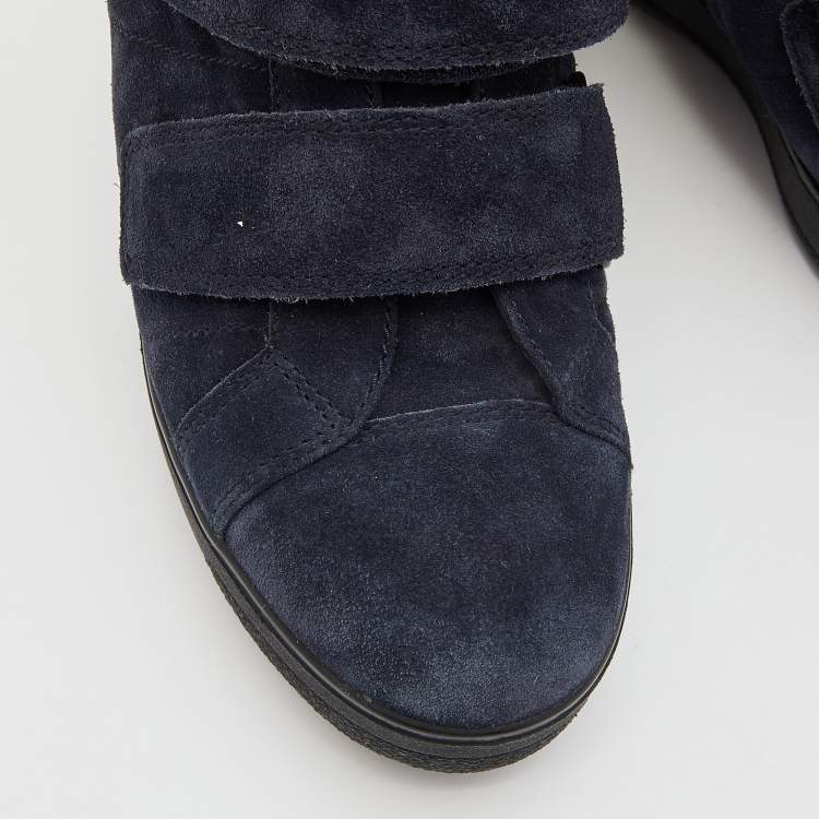 Pre Owned Prada Sport Blue Suede High Top Wedge Sneakers Size 37.5