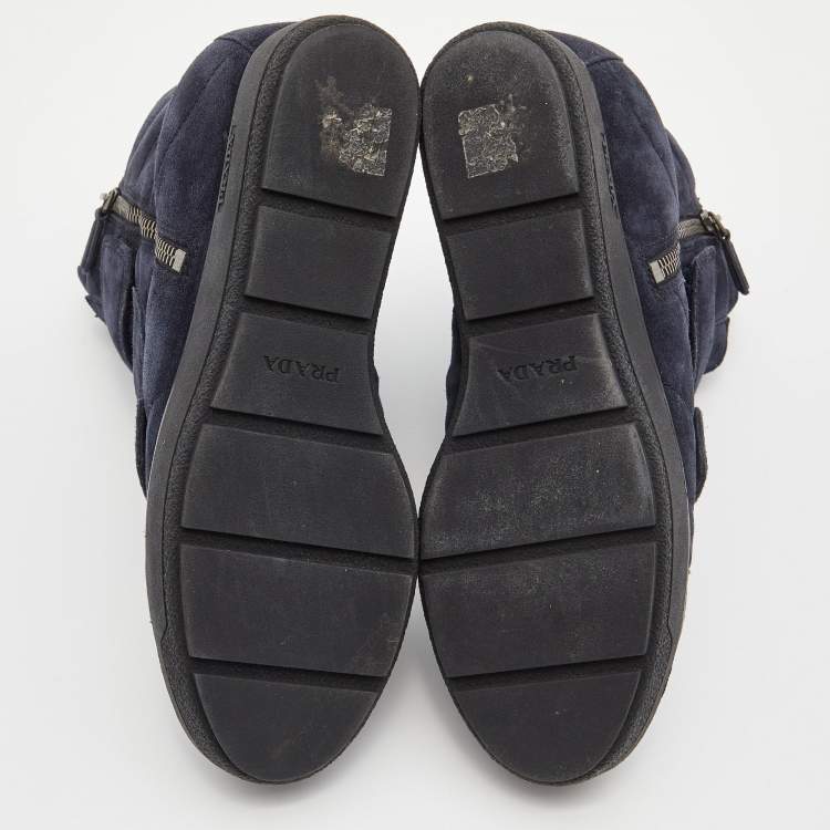 Pre Owned Prada Sport Blue Suede High Top Wedge Sneakers Size 37.5