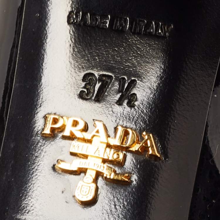 Pre Owned Prada Black Patent Leather Buckle Square Toe Pumps Size 37.5
