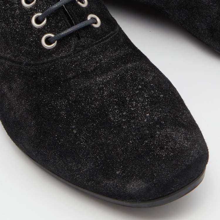 Pre Owned Louis Vuitton Black Glitter Suede Lace Up Oxfords Size 39