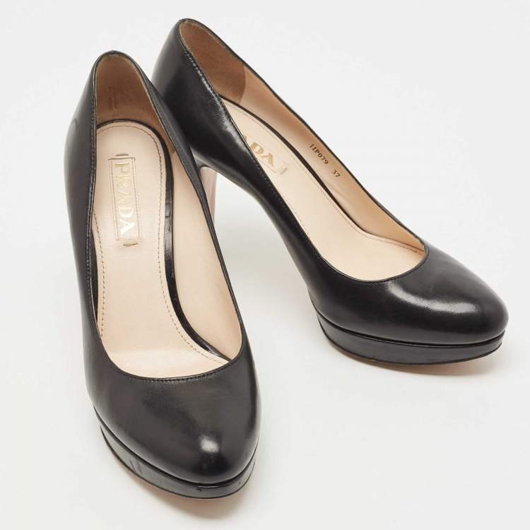 Pre Owned Prada Black Leather Platform Pumps Size 37