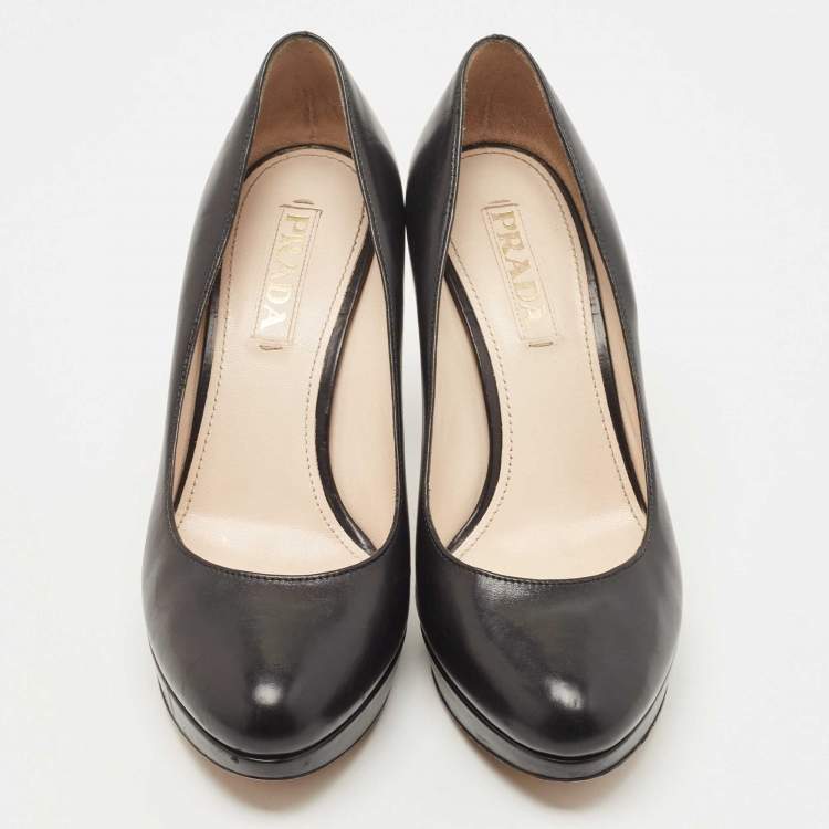 Pre Owned Prada Black Leather Platform Pumps Size 37