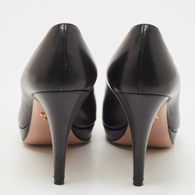 Pre Owned Prada Black Leather Platform Pumps Size 37