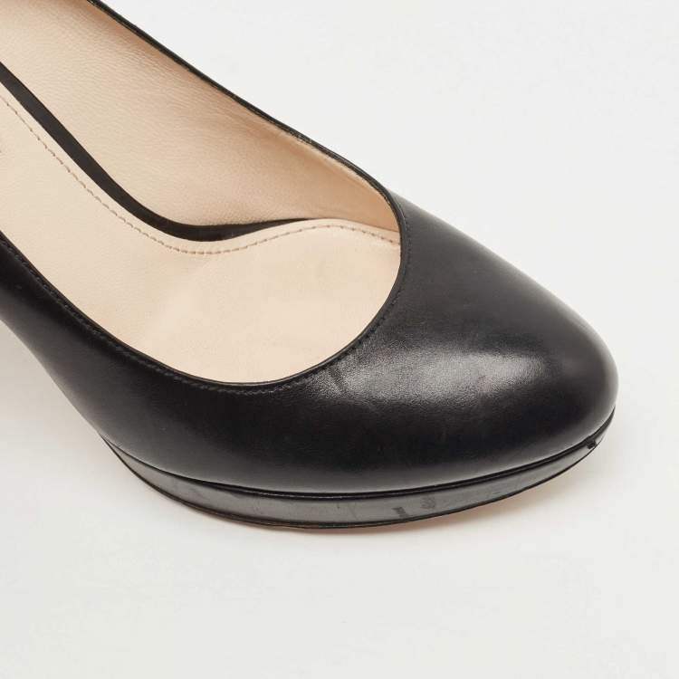 Pre Owned Prada Black Leather Platform Pumps Size 37