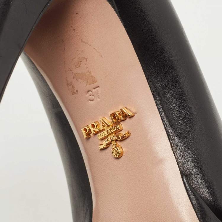 Pre Owned Prada Black Leather Platform Pumps Size 37