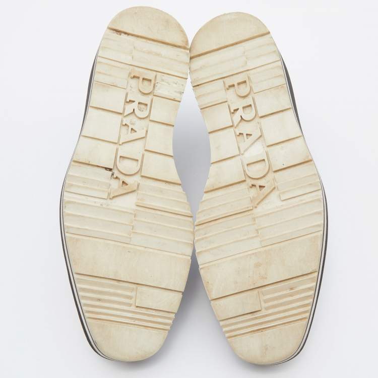 Pre Owned Prada Silver Brogue Leather Derby Espadrille Sneakers Size 37