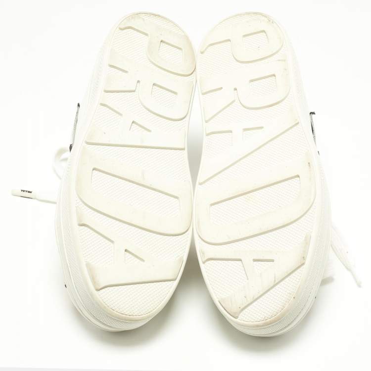 Pre Owned Prada White Leather Robot Queen Patchwork Low Top Sneakers Size 38
