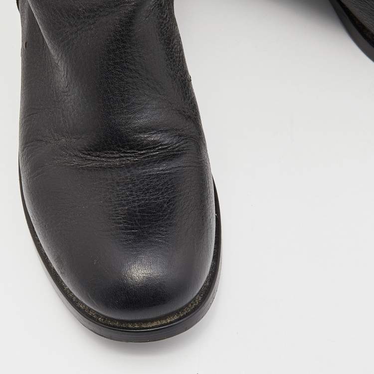 Pre Owned Prada Black Leather Zip Knee Length Boots Size 37