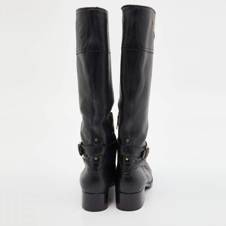 Pre Owned Prada Black Leather Zip Knee Length Boots Size 37