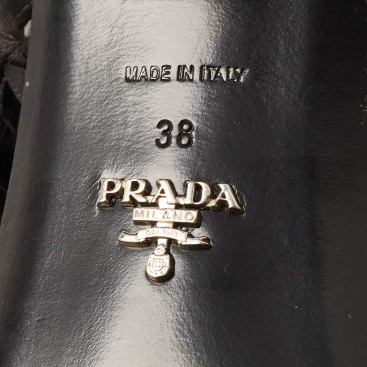 Pre Owned Prada Black Feather and Satin Slingback Sandals Size 38