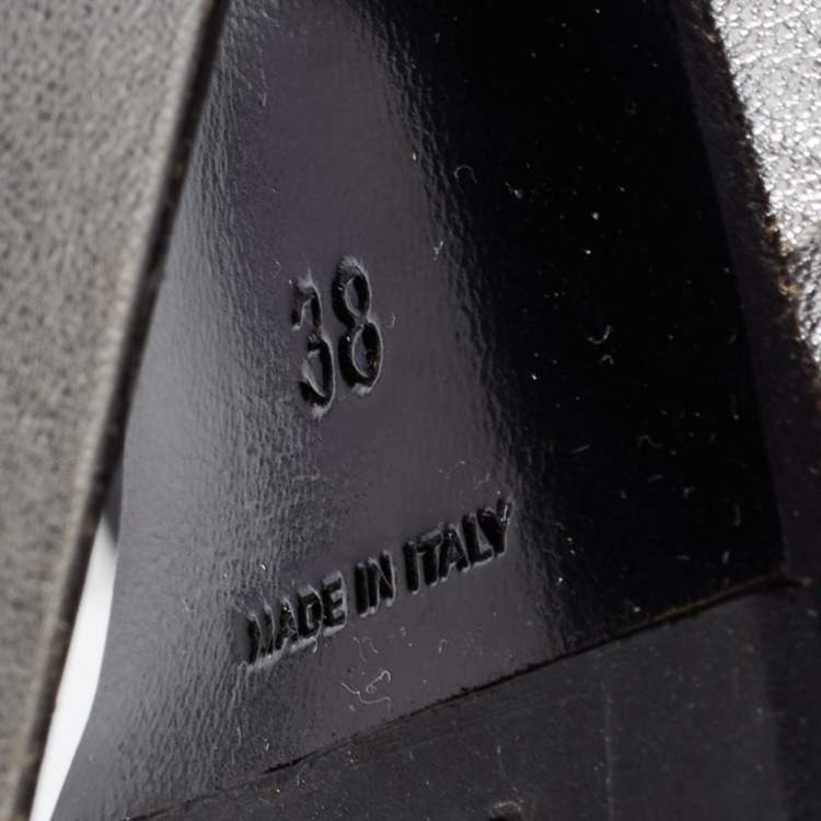 Pre Owned Prada Silver/Black Leather and Satin Double Ankle Strap Sandals Size 38