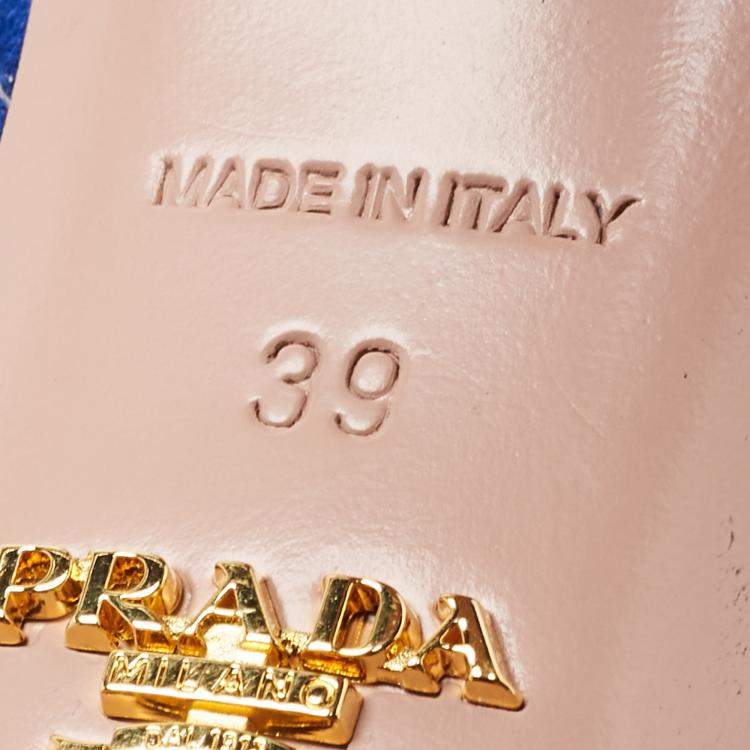 Pre Owned Prada Blue Suede Peep Toe Platform Ankle Strap Sandals Size 39