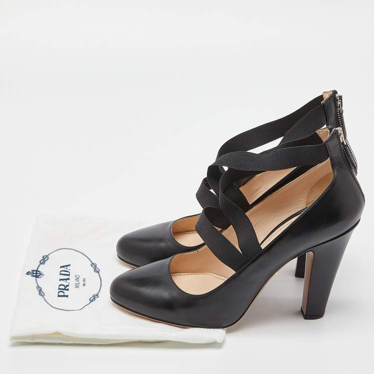 Pre Owned Prada Black Leather Strappy Pumps Size 40