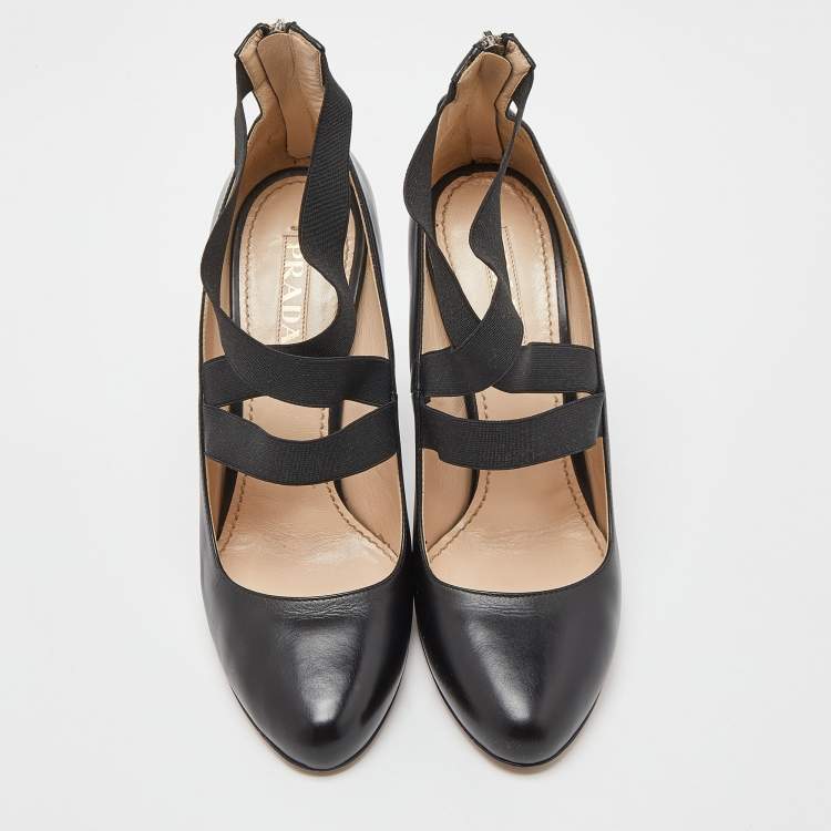 Pre Owned Prada Black Leather Strappy Pumps Size 40