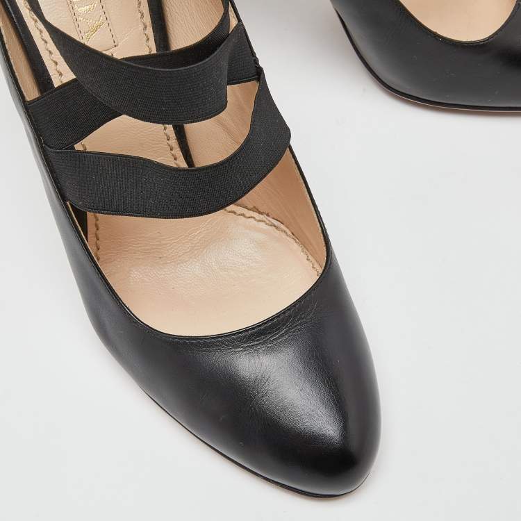 Pre Owned Prada Black Leather Strappy Pumps Size 40