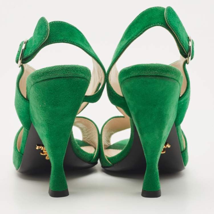 Pre Owned Prada Green Suede Criss Cross Open Toe Slingback Sandals Size 36.5