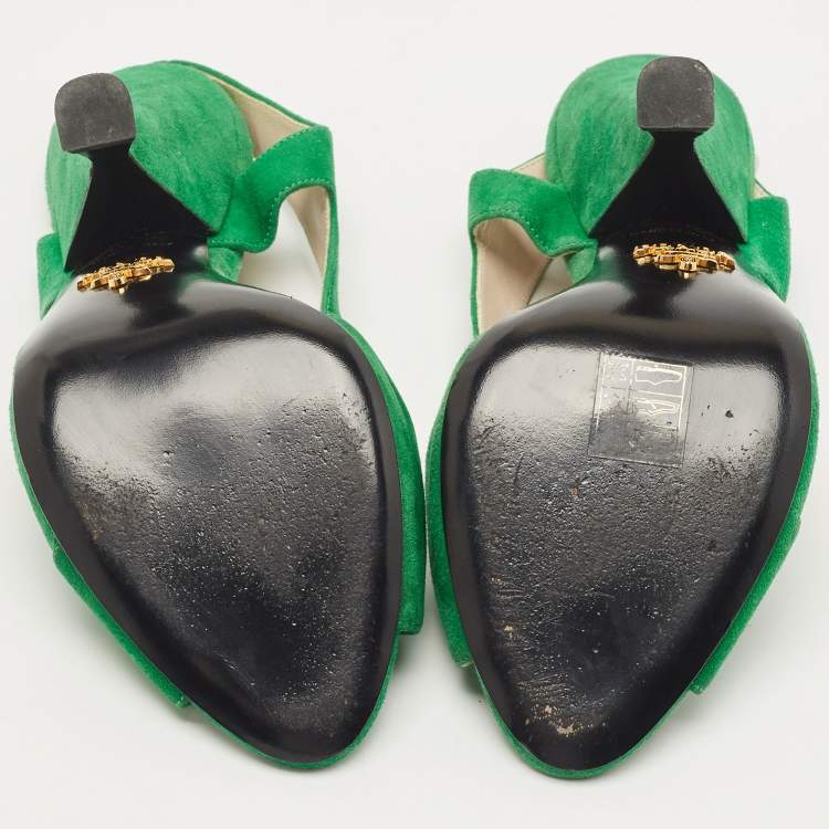 Pre Owned Prada Green Suede Criss Cross Open Toe Slingback Sandals Size 36.5