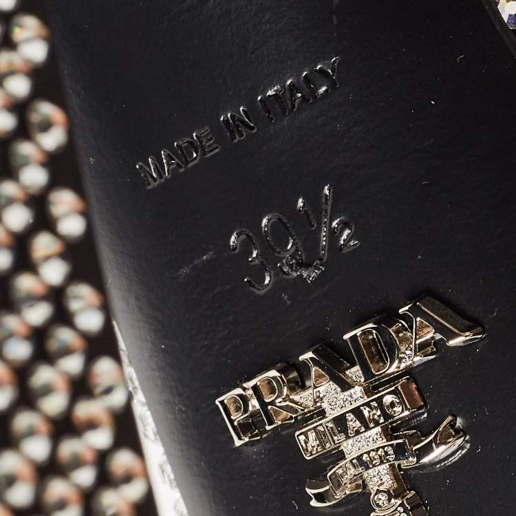 Pre Owned Prada Black/Silver Satin and Crystals Platform Sandals Size 39.5