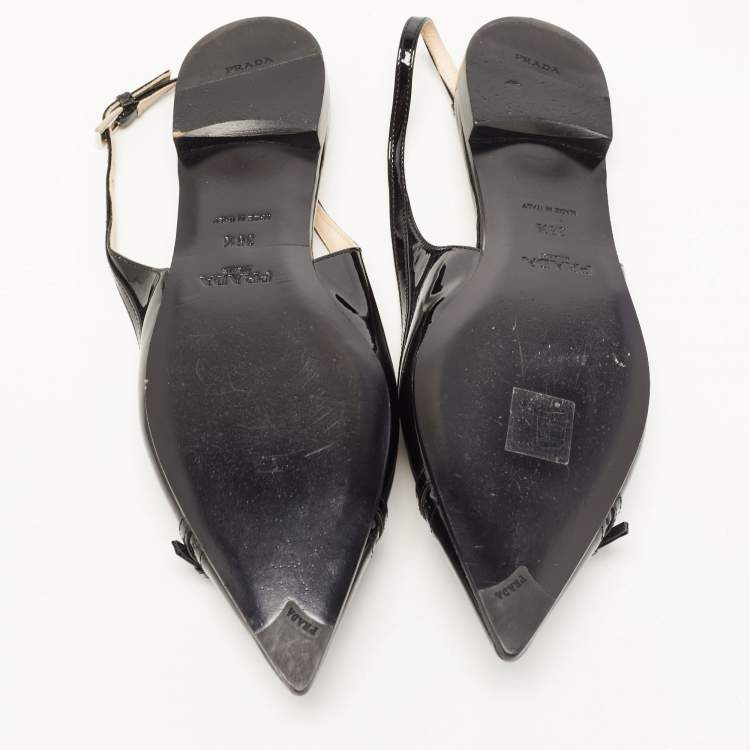 Pre Owned Prada Black Patent Leather Slingback Flats Size 36.5