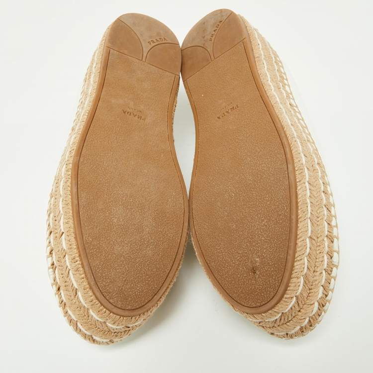 Pre Owned Prada Off White Leather Espadrille Wedge Sneakers Size 36.5