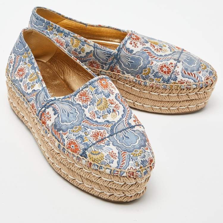 Pre Owned Prada Multicolor Fabric Slip On Espadrilles Flats Size 37
