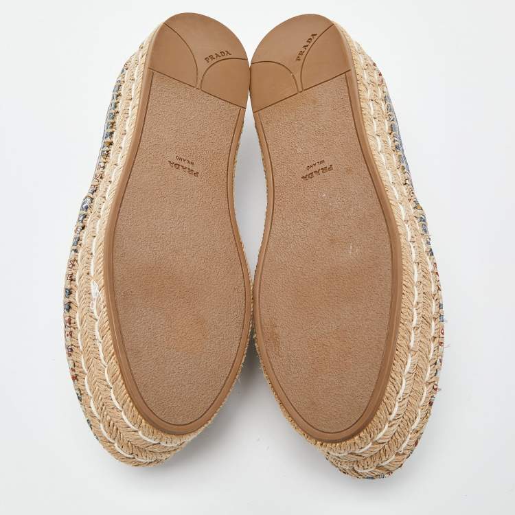 Pre Owned Prada Multicolor Fabric Slip On Espadrilles Flats Size 37