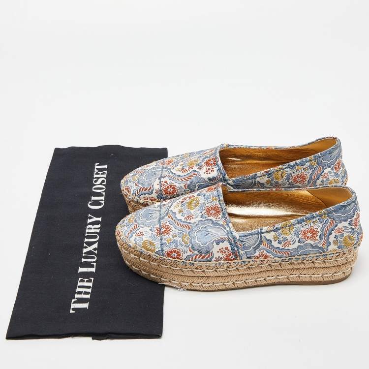 Pre Owned Prada Multicolor Fabric Slip On Espadrilles Flats Size 37