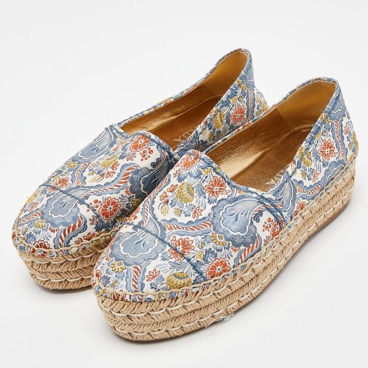Pre Owned Prada Multicolor Fabric Slip On Espadrilles Flats Size 37