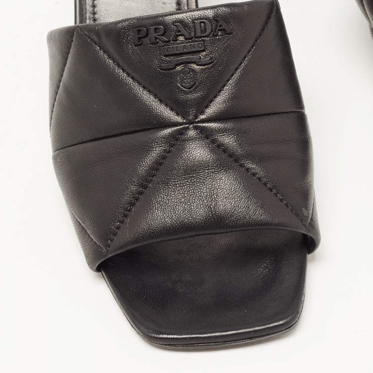 Pre Owned Prada Black Quilted Leather Slide Sandals Size 39