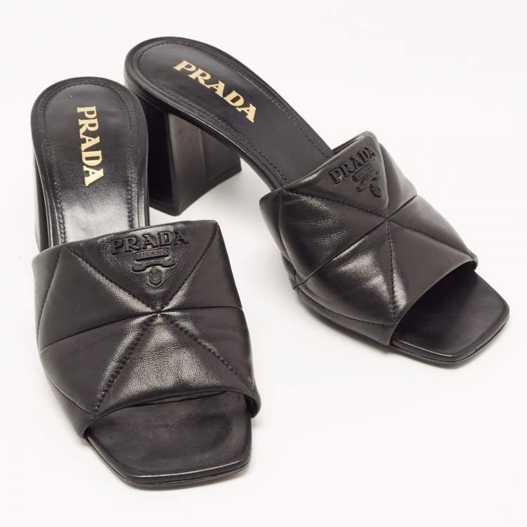 Pre Owned Prada Black Quilted Leather Slide Sandals Size 39