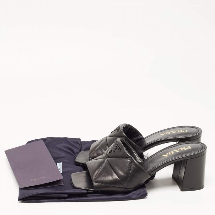 Pre Owned Prada Black Quilted Leather Slide Sandals Size 39
