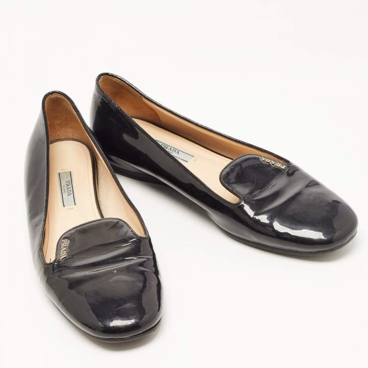 Pre Owned Prada Black Patent Leather Smoking Slippers Size 39