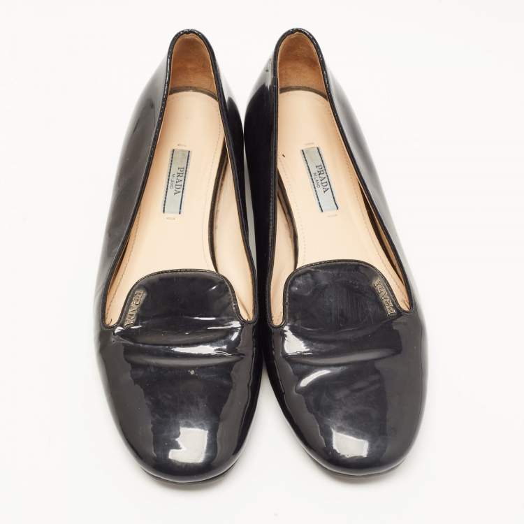 Pre Owned Prada Black Patent Leather Smoking Slippers Size 39