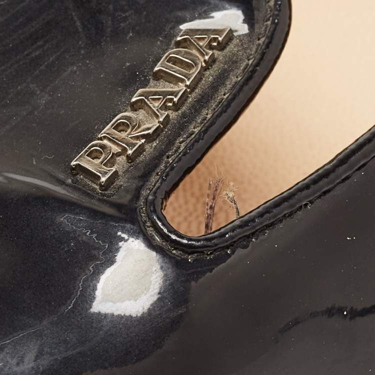 Pre Owned Prada Black Patent Leather Smoking Slippers Size 39