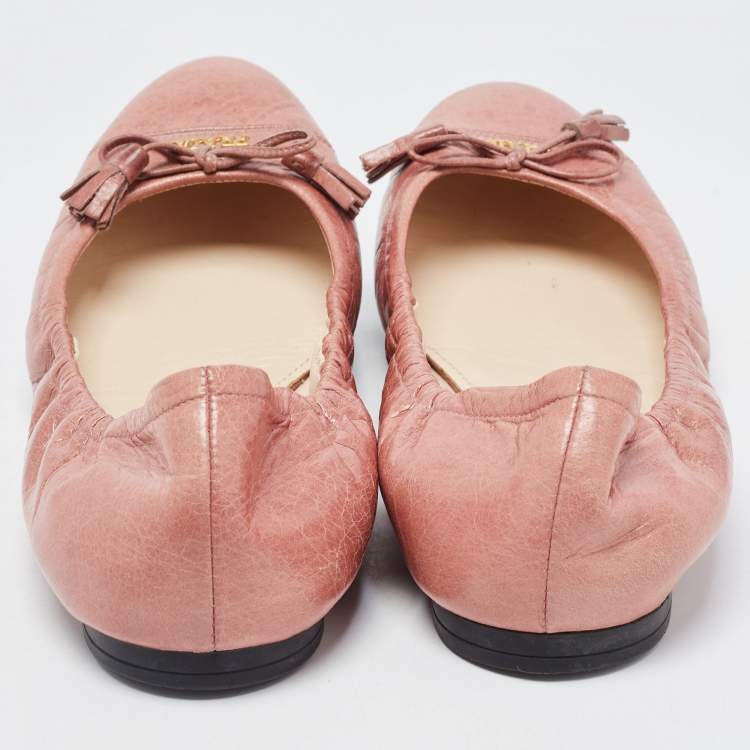 Pre Owned Prada Pink Leather Ballet Flats Size 39
