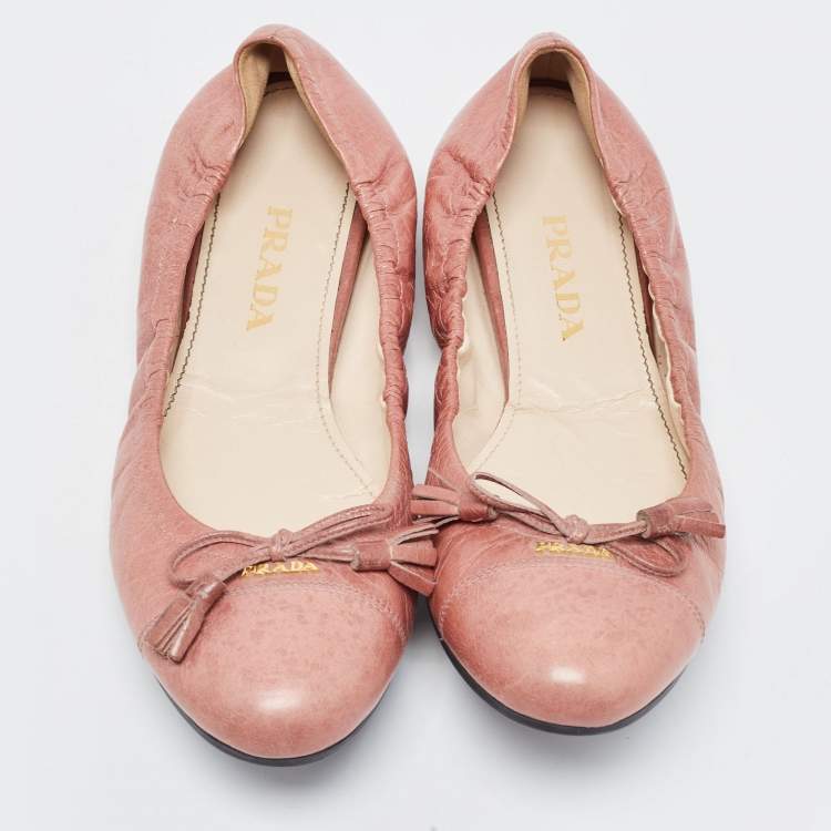 Pre Owned Prada Pink Leather Ballet Flats Size 39