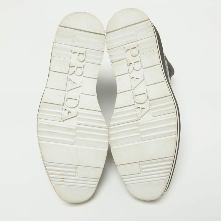 Pre Owned Prada Black Patent Leather Micro Sole Wing Tip Chelsea Boots Size 35