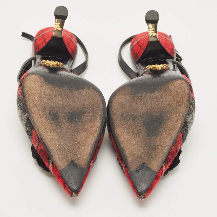 Pre Owned Prada Multicolor Fabric Embellished Slingback Pumps Size 37