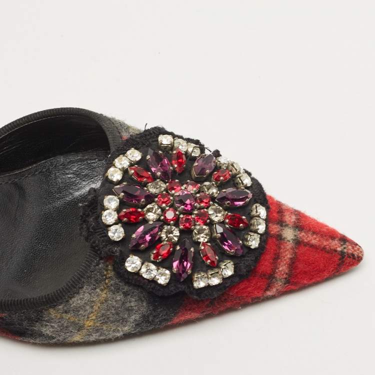 Pre Owned Prada Multicolor Fabric Embellished Slingback Pumps Size 37