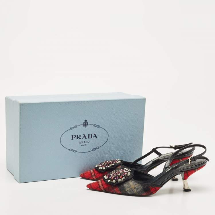 Pre Owned Prada Multicolor Fabric Embellished Slingback Pumps Size 37