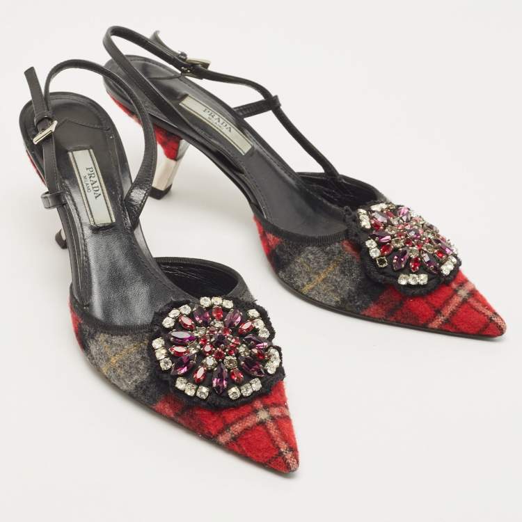 Pre Owned Prada Multicolor Fabric Embellished Slingback Pumps Size 37